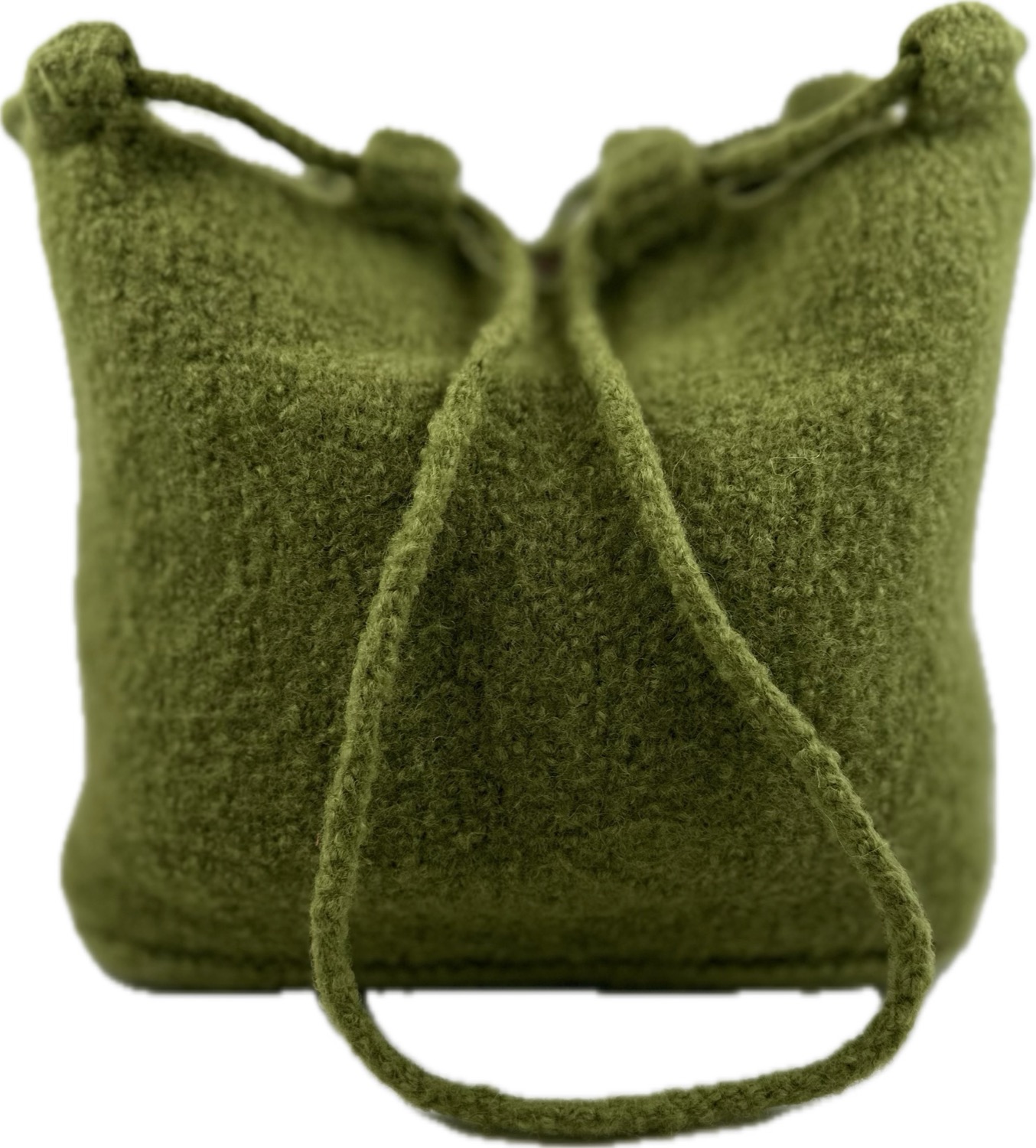 Olive green drawstring purse with rope strap